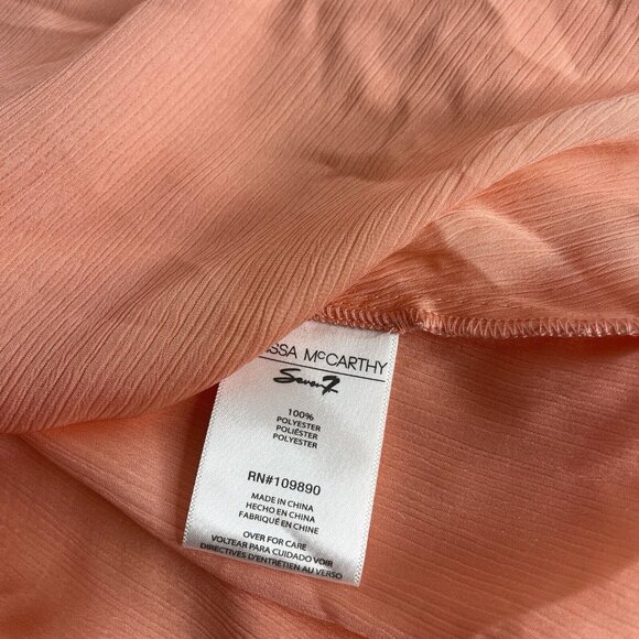 Melissa McCarthy Seven7 Blouse Top Size 1X Sleeveless V-Neck Satin Pink/ Peach - Picture 10 of 10